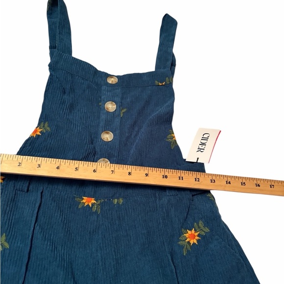 Women's Ditsy Floral Corduroy Jumpsuit Overalls w/Sunflower Embroidery-Size XS - Picture 8 of 13